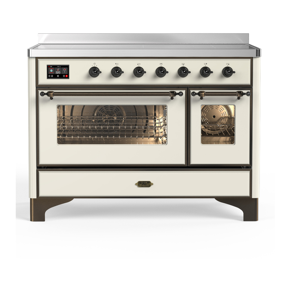 ILVE UMIB48NR3AWB Majestic III 48 inch Induction Range with 6 Elements, 5.02 cu. ft. Total Oven Capacity (Triple Glass Door, Antique White, Burnished) 1 UMIB48NR3AWB