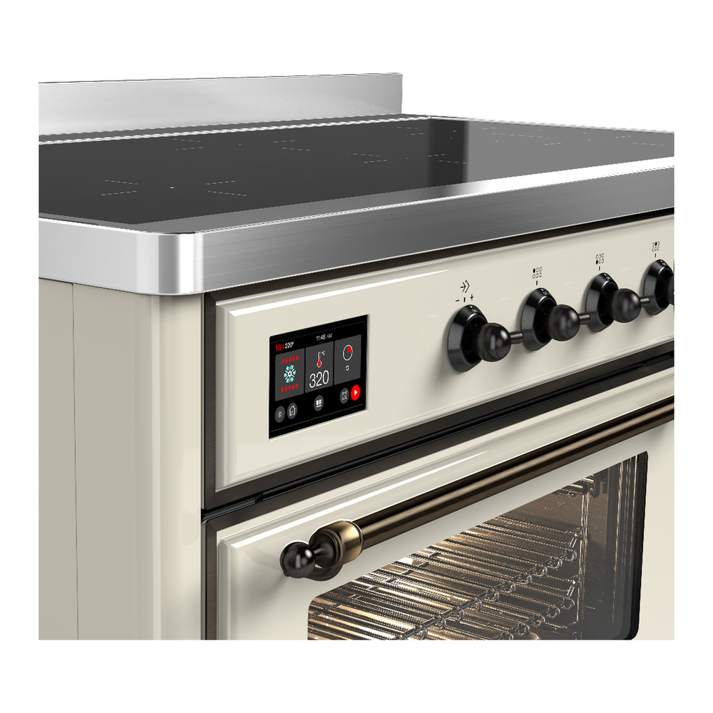 ILVE UMIB48NR3AWB Majestic III 48 inch Induction Range with 6 Elements, 5.02 cu. ft. Total Oven Capacity (Triple Glass Door, Antique White, Burnished) 7 ILVE-UMIB48NR3AWB-Control Knobs View