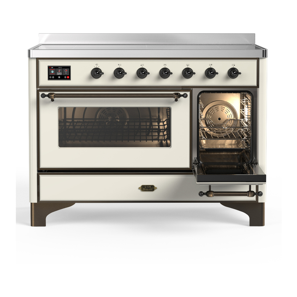 ILVE UMIB48NR3AWB Majestic III 48 inch Induction Range with 6 Elements, 5.02 cu. ft. Total Oven Capacity (Triple Glass Door, Antique White, Burnished) 4 ILVE-UMIB48NR3AWB-Secondary Oven Open View
