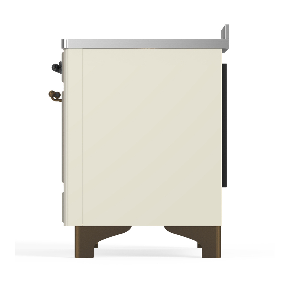 ILVE UMIB48NR3AWB Majestic III 48 inch Induction Range with 6 Elements, 5.02 cu. ft. Total Oven Capacity (Triple Glass Door, Antique White, Burnished) 9 ILVE-UMIB48NR3AWB-Left Side View