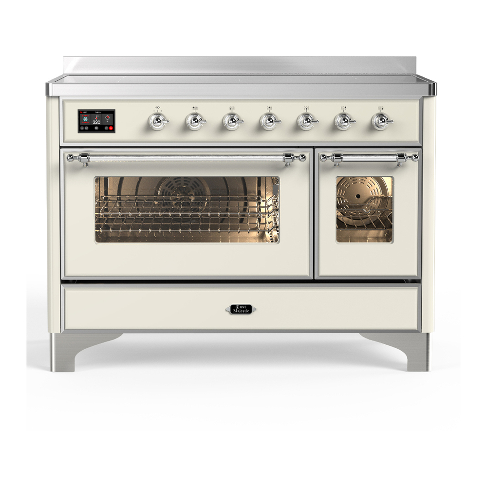 ILVE UMIB48NR3AWC Majestic III 48 inch Induction Range with 6 Elements, 5.02 cu. ft. Total Oven Capacity (Triple Glass Door, Antique White, Chrome) 1 UMIB48NR3AWC