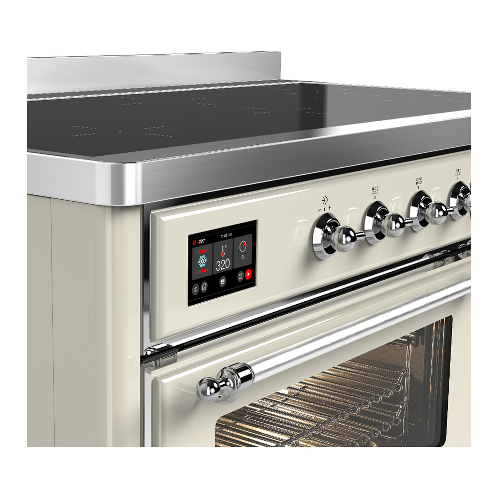 ILVE UMIB48NR3AWC Majestic III 48 inch Induction Range with 6 Elements, 5.02 cu. ft. Total Oven Capacity (Triple Glass Door, Antique White, Chrome) 7 ILVE-UMIB48NR3AWC-Control Knobs View