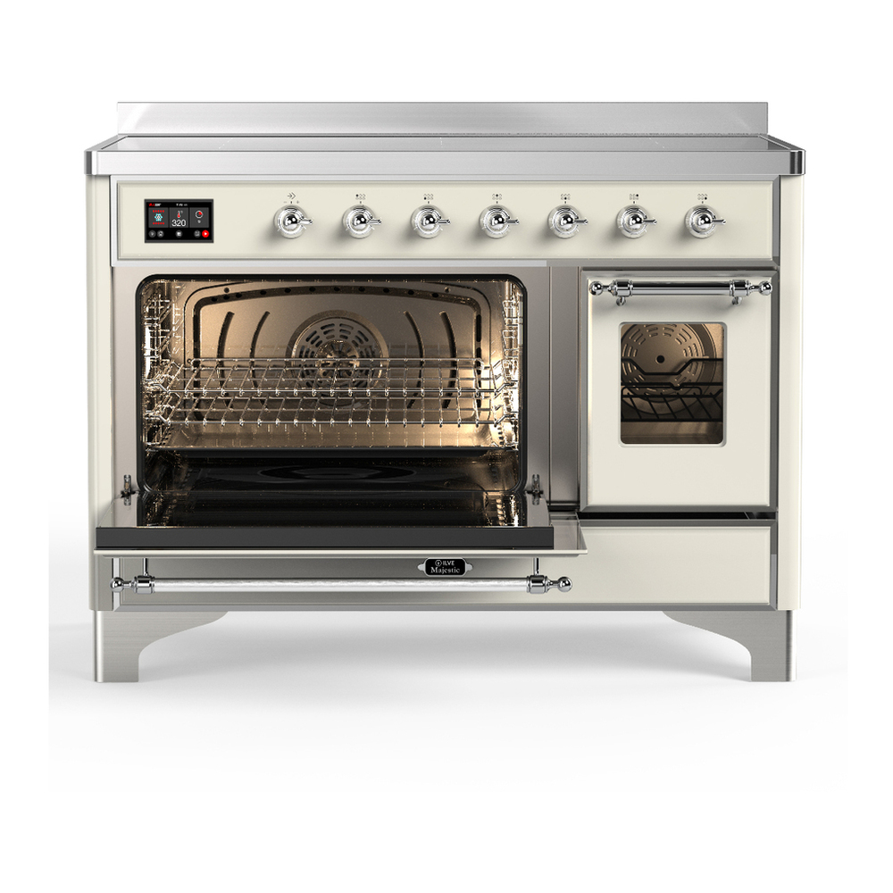 ILVE UMIB48NR3AWC Majestic III 48 inch Induction Range with 6 Elements, 5.02 cu. ft. Total Oven Capacity (Triple Glass Door, Antique White, Chrome) 3 ILVE-UMIB48NR3AWC-Primary Oven Open View