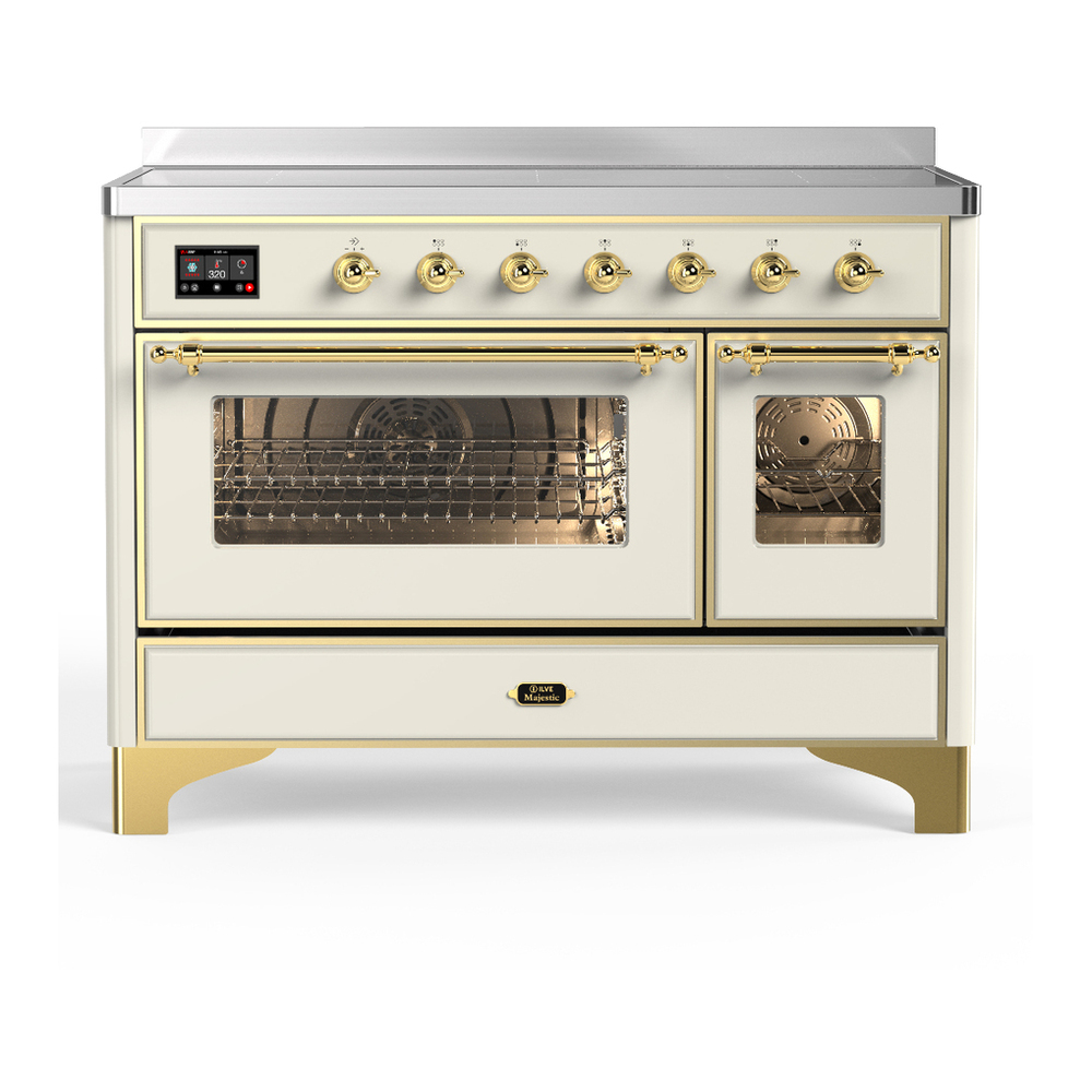 ILVE UMIB48NR3AWG Majestic III 48 inch Induction Range with 6 Elements, 5.02 cu. ft. Total Oven Capacity (Triple Glass Door, Antique White, Brass) 1 UMIB48NR3AWG