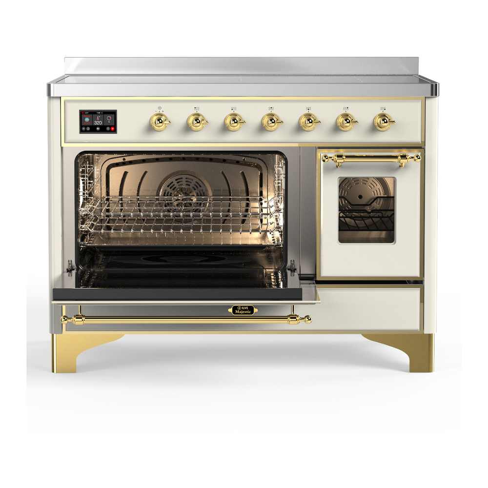 ILVE UMIB48NR3AWG Majestic III 48 inch Induction Range with 6 Elements, 5.02 cu. ft. Total Oven Capacity (Triple Glass Door, Antique White, Brass) 3 ILVE-UMIB48NR3AWG-Primary Oven Open View