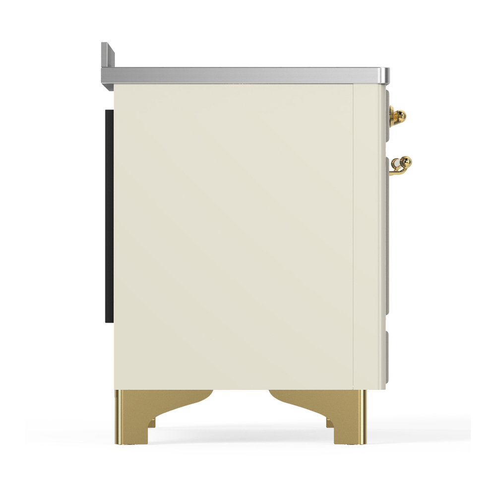 ILVE UMIB48NR3AWG Majestic III 48 inch Induction Range with 6 Elements, 5.02 cu. ft. Total Oven Capacity (Triple Glass Door, Antique White, Brass) 8 ILVE-UMIB48NR3AWG-Right Side View