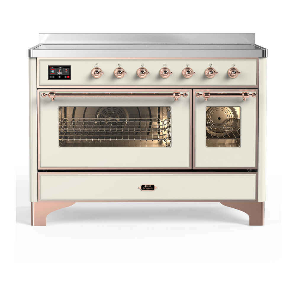 ILVE UMIB48NR3AWP Majestic III 48 inch Induction Range with 6 Elements, 5.02 cu. ft. Total Oven Capacity (Triple Glass Door, Antique White, Copper) 1 UMIB48NR3AWP