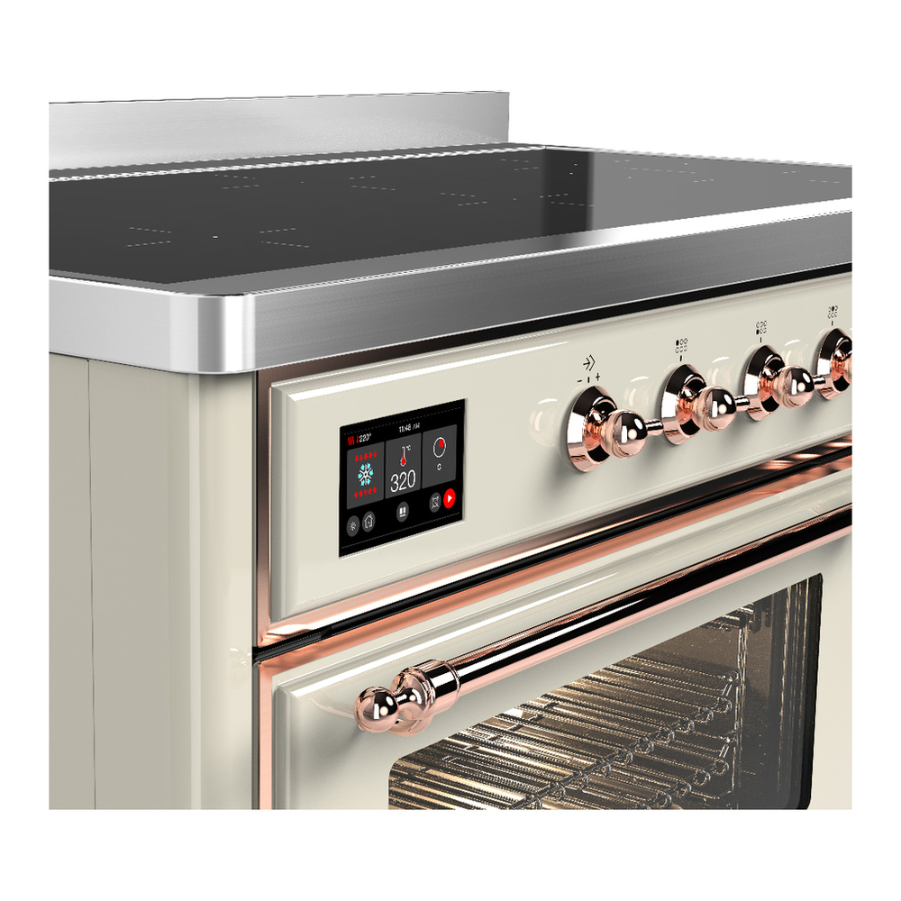 ILVE UMIB48NR3AWP Majestic III 48 inch Induction Range with 6 Elements, 5.02 cu. ft. Total Oven Capacity (Triple Glass Door, Antique White, Copper) 7 ILVE-UMIB48NR3AWP-Control Knobs View
