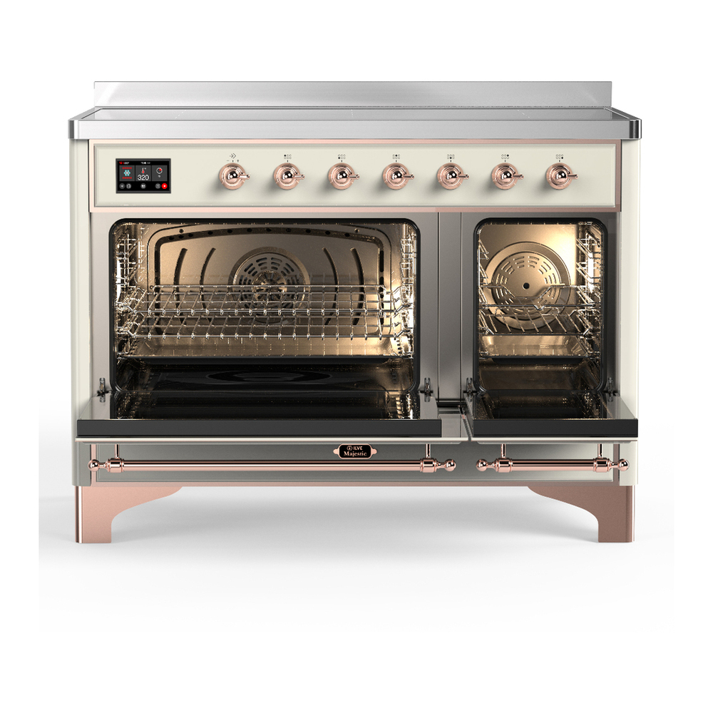 ILVE UMIB48NR3AWP Majestic III 48 inch Induction Range with 6 Elements, 5.02 cu. ft. Total Oven Capacity (Triple Glass Door, Antique White, Copper) 2 ILVE-UMIB48NR3AWP-Double Oven Open View