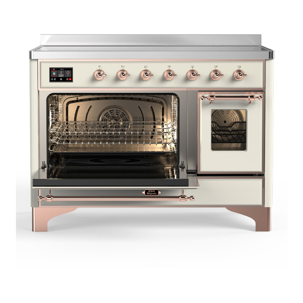 ILVE UMIB48NR3AWP Majestic III 48 inch Induction Range with 6 Elements, 5.02 cu. ft. Total Oven Capacity (Triple Glass Door, Antique White, Copper) 3 ILVE-UMIB48NR3AWP-Primary Oven Open View