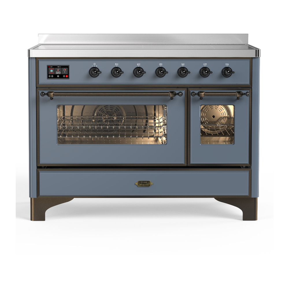 ILVE UMIB48NR3BGB Majestic III 48 inch Induction Range with 6 Elements, 5.02 cu. ft. Total Oven Capacity (Triple Glass Door, Blue Grey, Burnished) 1 UMIB48NR3BGB