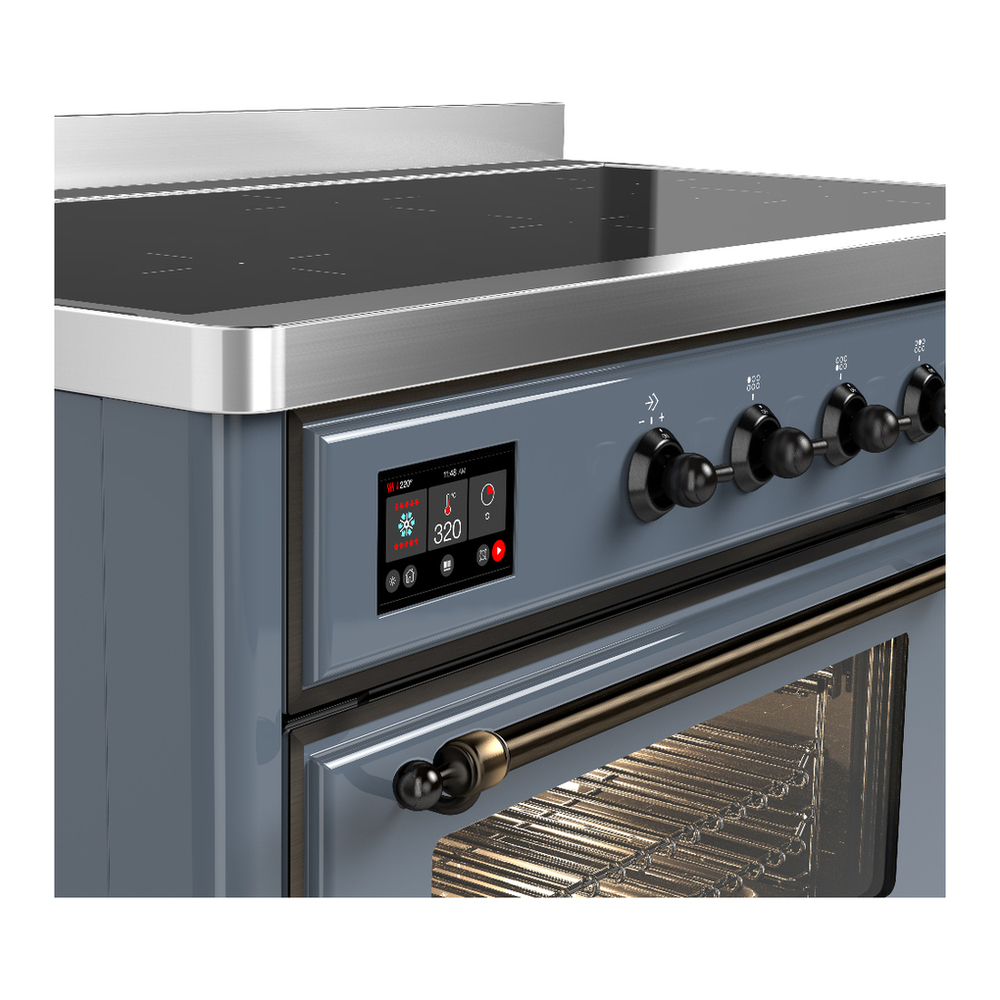 ILVE UMIB48NR3BGB Majestic III 48 inch Induction Range with 6 Elements, 5.02 cu. ft. Total Oven Capacity (Triple Glass Door, Blue Grey, Burnished) 7 ILVE-UMIB48NR3BGB-Control Knobs View