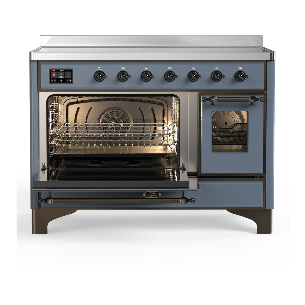 ILVE UMIB48NR3BGB Majestic III 48 inch Induction Range with 6 Elements, 5.02 cu. ft. Total Oven Capacity (Triple Glass Door, Blue Grey, Burnished) 3 ILVE-UMIB48NR3BGB-Primary Oven Open View