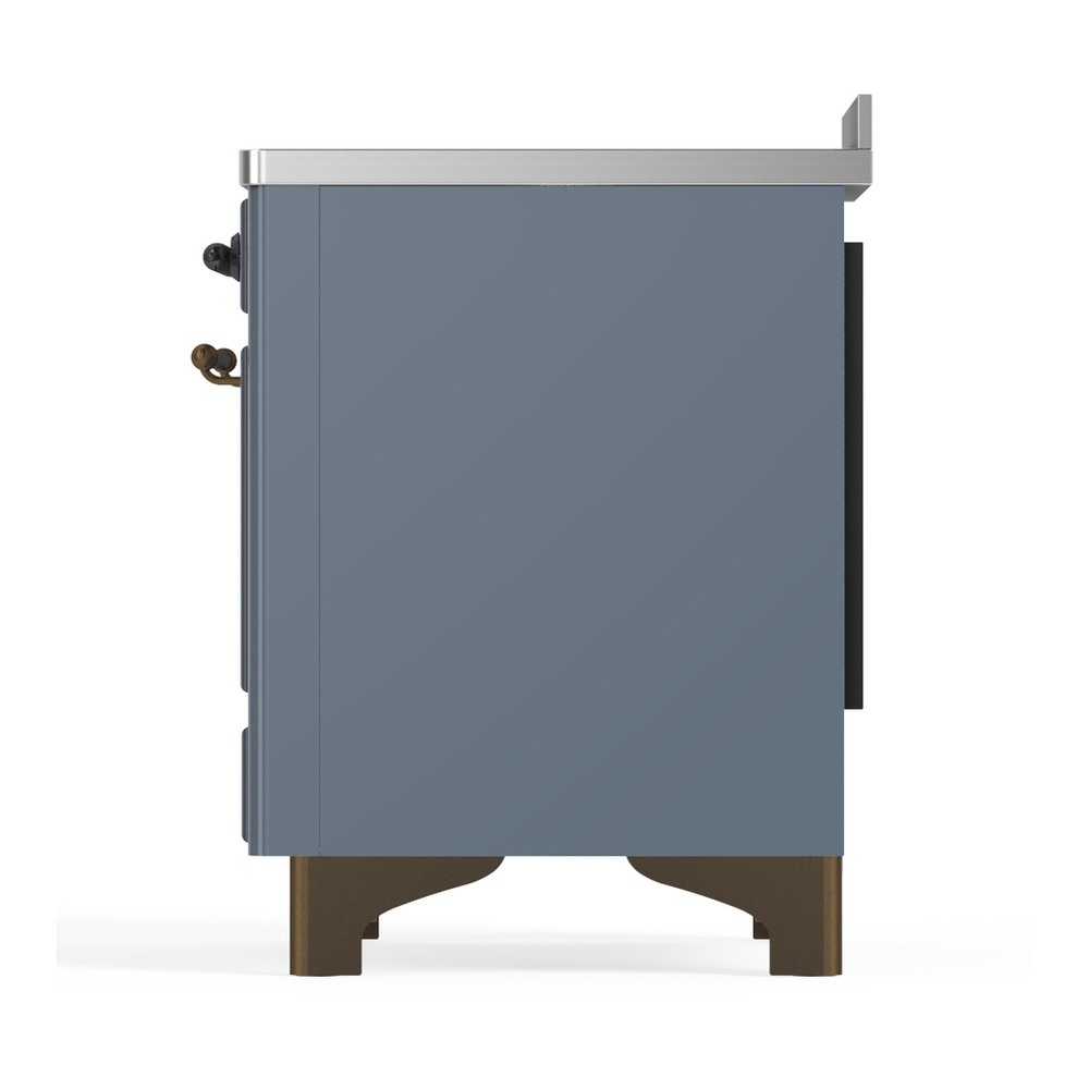 ILVE UMIB48NR3BGB Majestic III 48 inch Induction Range with 6 Elements, 5.02 cu. ft. Total Oven Capacity (Triple Glass Door, Blue Grey, Burnished) 9 ILVE-UMIB48NR3BGB-Left Side View