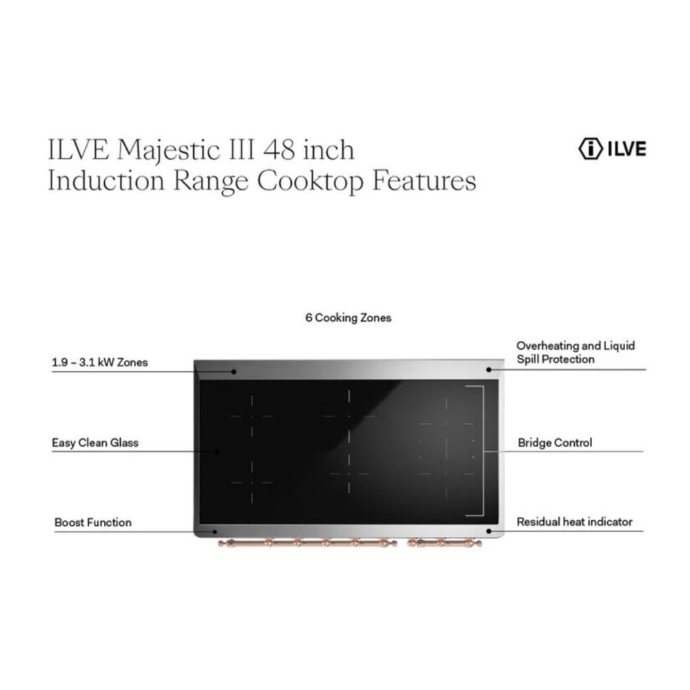 ILVE UMIB48N Majestic III 48 inch Induction Range with 6 Elements, 5.02 cu. ft. Total Oven Capacity