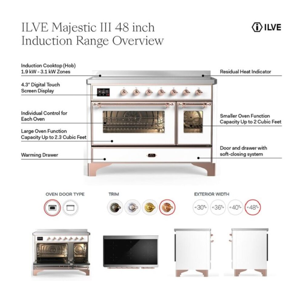ILVE UMIB48N Majestic III 48 inch Induction Range with 6 Elements, 5.02 cu. ft. Total Oven Capacity