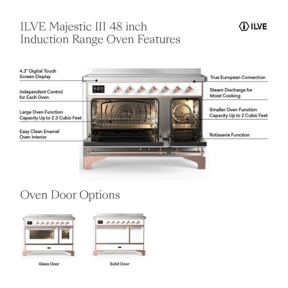 ILVE UMIB48N Majestic III 48 inch Induction Range with 6 Elements, 5.02 cu. ft. Total Oven Capacity