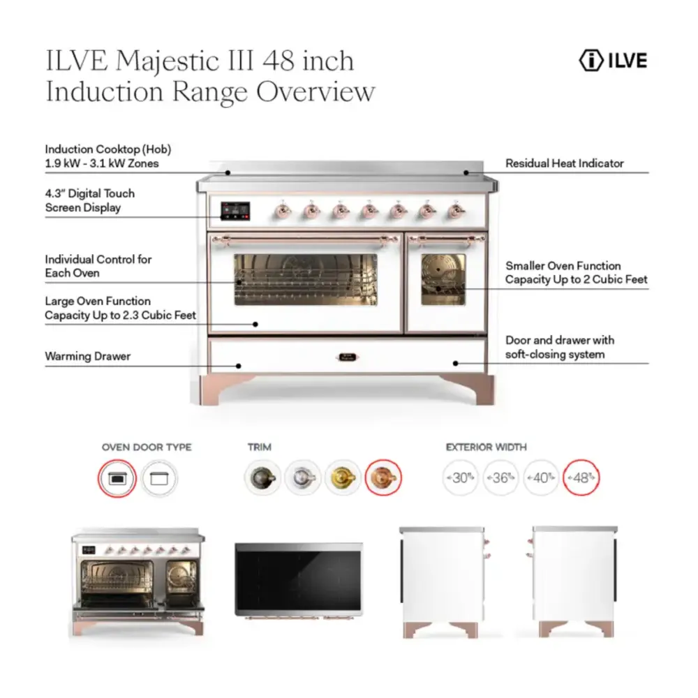 ILVE UMIB48N Majestic III 48 inch Induction Range with 6 Elements, 5.02 cu. ft. Total Oven Capacity