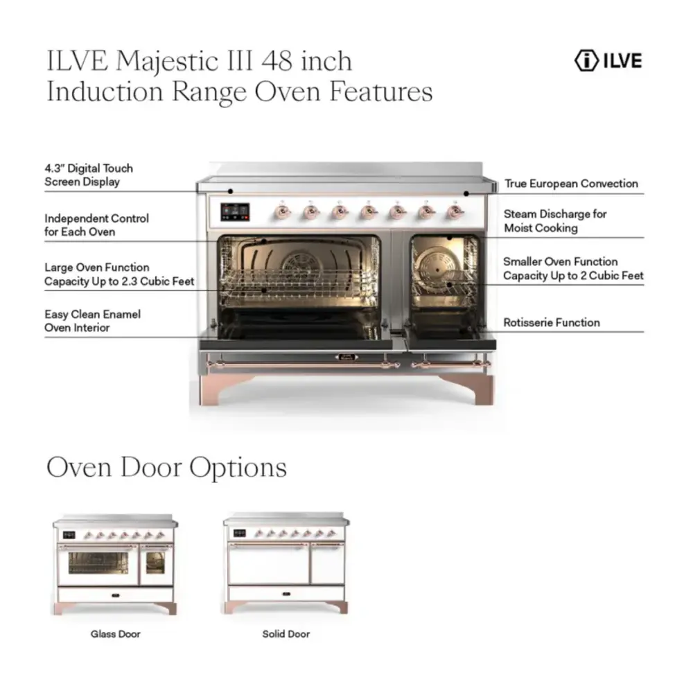 ILVE UMIB48N Majestic III 48 inch Induction Range with 6 Elements, 5.02 cu. ft. Total Oven Capacity
