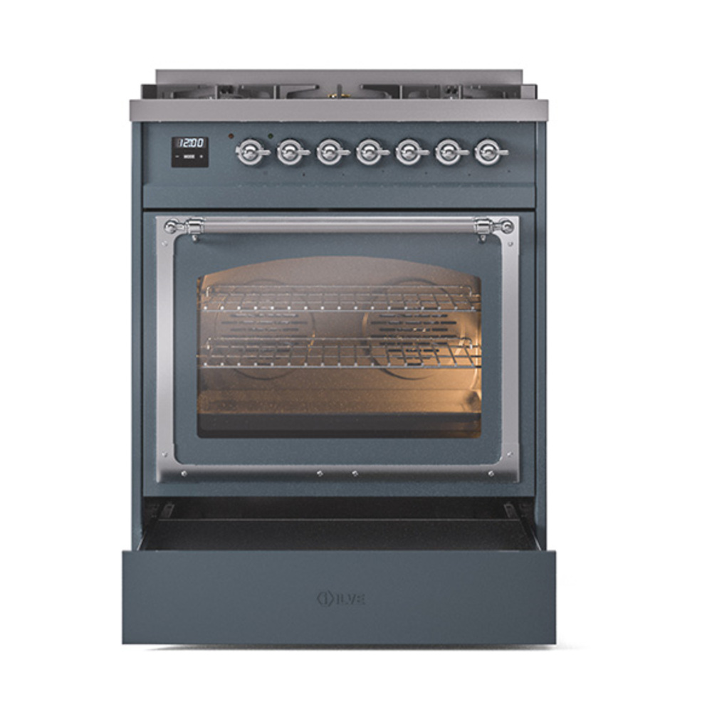 ILVE_UN30NMPBGC_Nostalgie_II_30"_Dual_Fuel_Range_drawer_opened