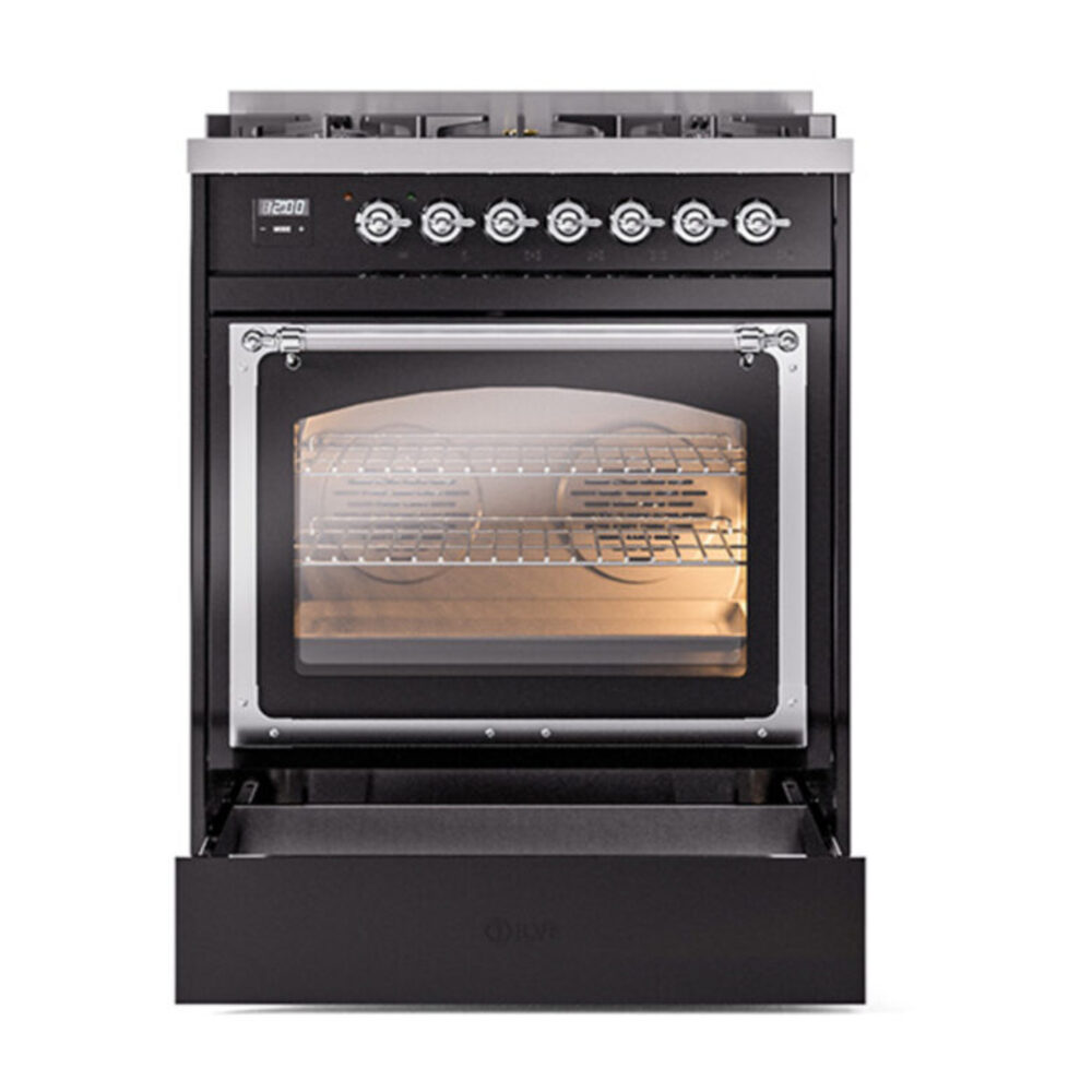 ILVE_UN30NMPBKC_Nostalgie_II_30"_Dual_Fuel_Range_drawer_opened