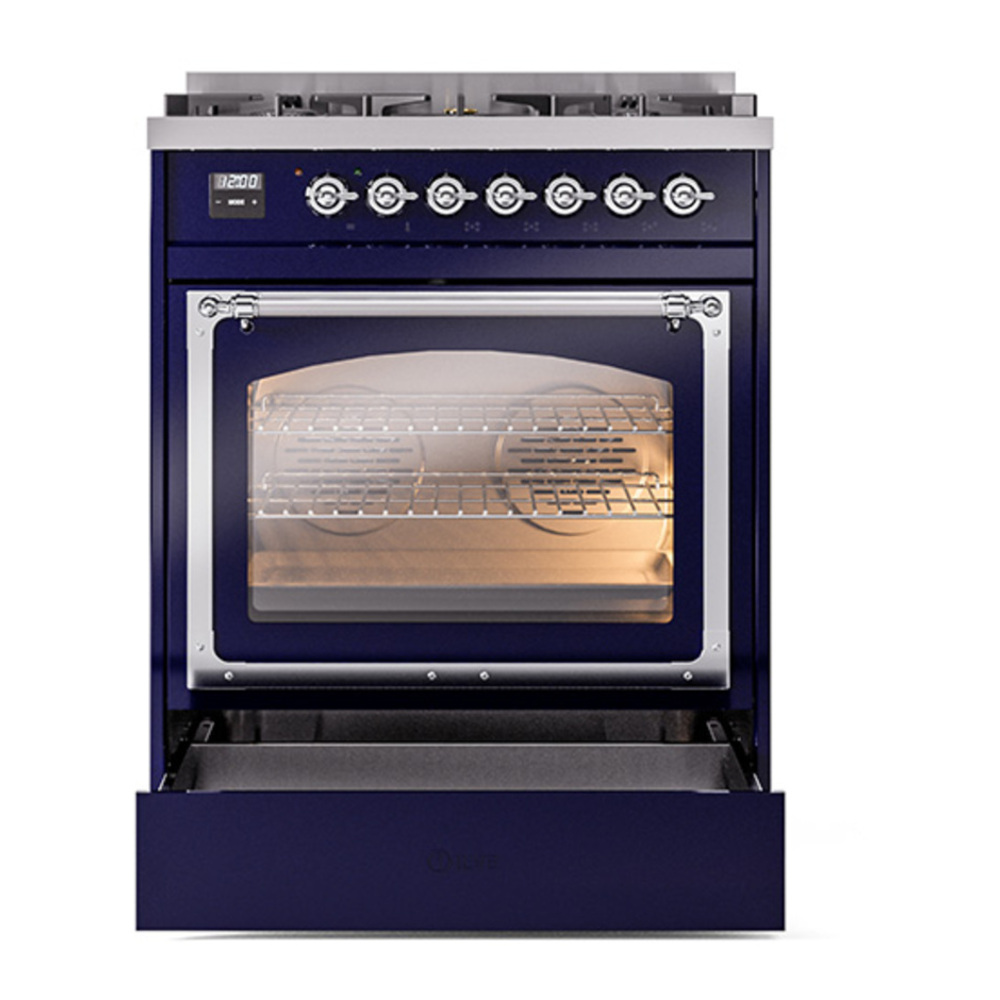 ILVE_UN30NMPMBCLP_Nostalgie_II_30"_Dual_Fuel_Range_drawer_opened