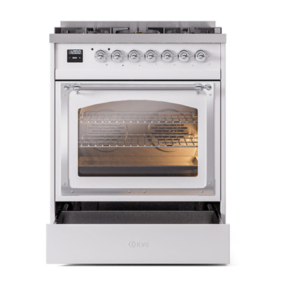ILVE_UN30NMPRAC_Nostalgie_II_30"_Dual_Fuel_Range_drawer_opened