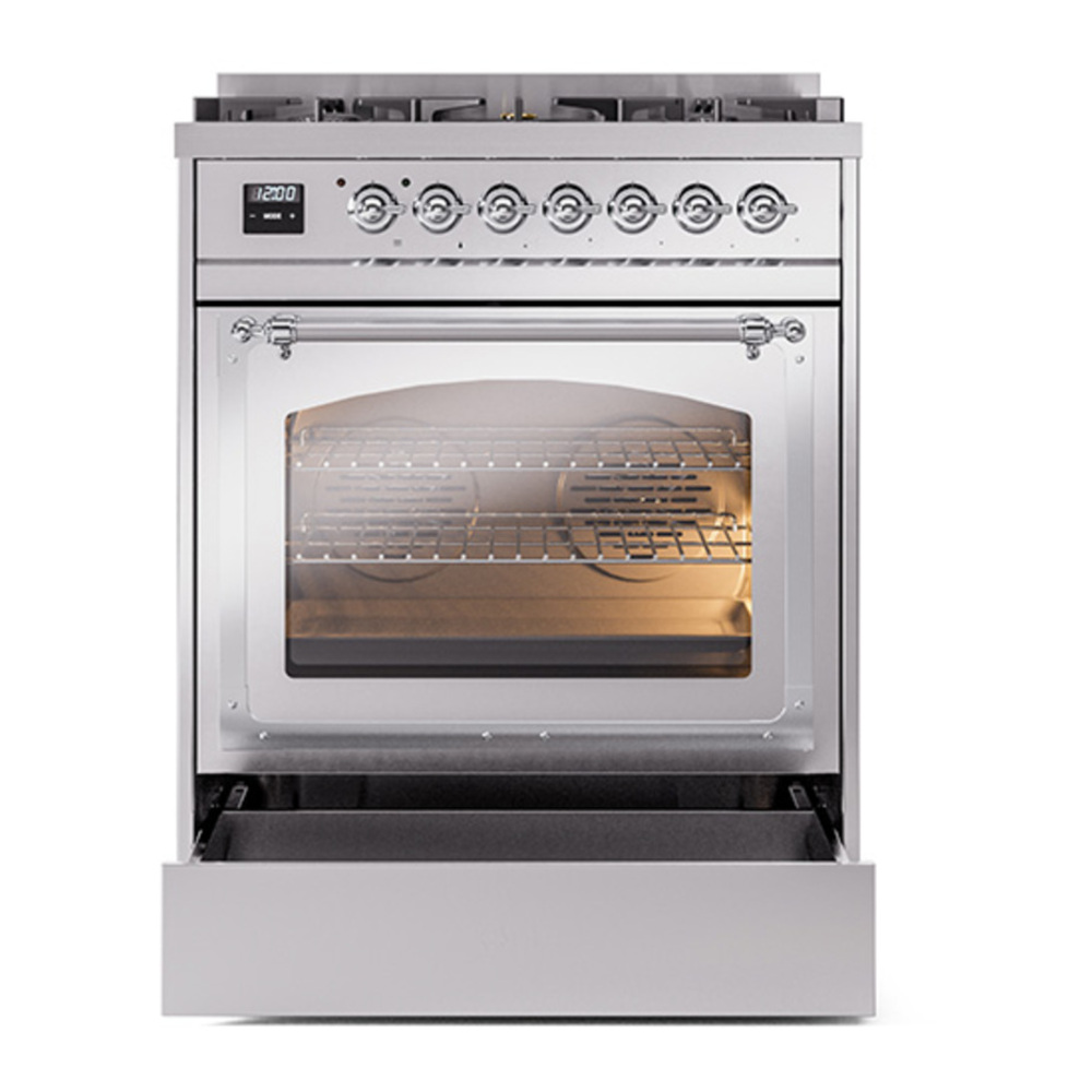 ILVE_UN30NMPSSC_Nostalgie_II_30"_Dual_Fuel_Range_drawer_opened