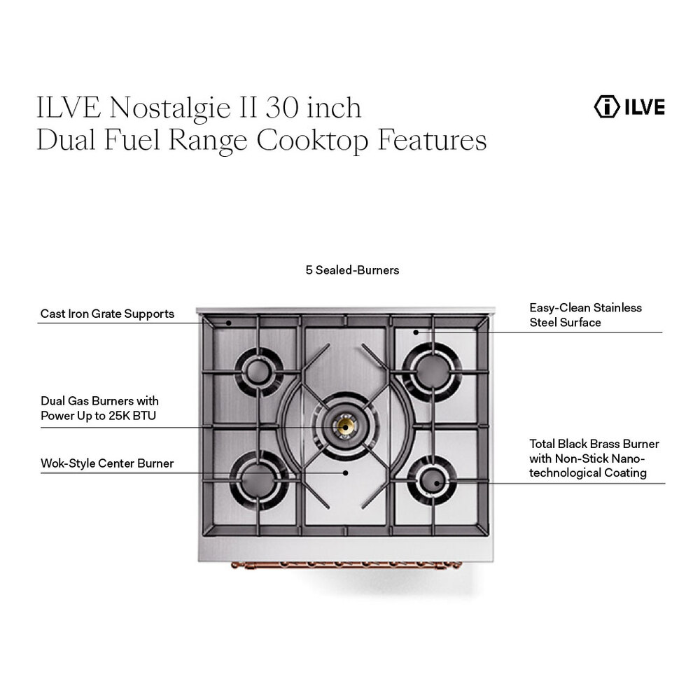 ILVE UN30NMP Nostalgie II Noblesse 30 inch Dual Fuel Range with 5 Burners