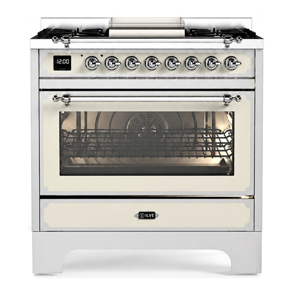 ILVE UN361FWMPAWC Decor 36 Inch Dual Fuel Range with 4 Gas Burners and Griddle, Dual Ring Burner up to 25,000 BTU, 4 cu. ft. Multi-Function Electric Oven (Antique White) 1 UN361FWMPAWC