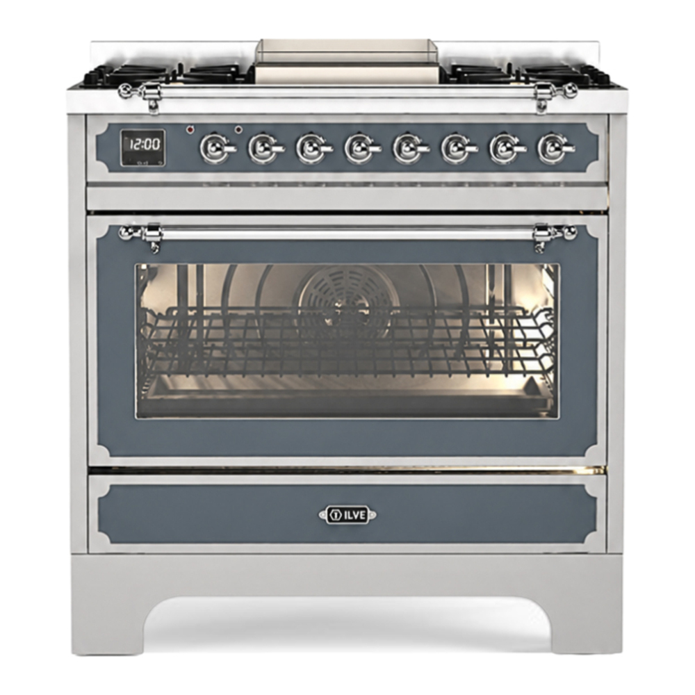 ILVE UN361FWMPBGC Decor 36 Inch Dual Fuel Range with 4 Gas Burners and Griddle, Dual Ring Burner up to 25,000 BTU, 4 cu. ft. Multi-Function Electric Oven (Blue Grey) 1 UN361FWMPBGC