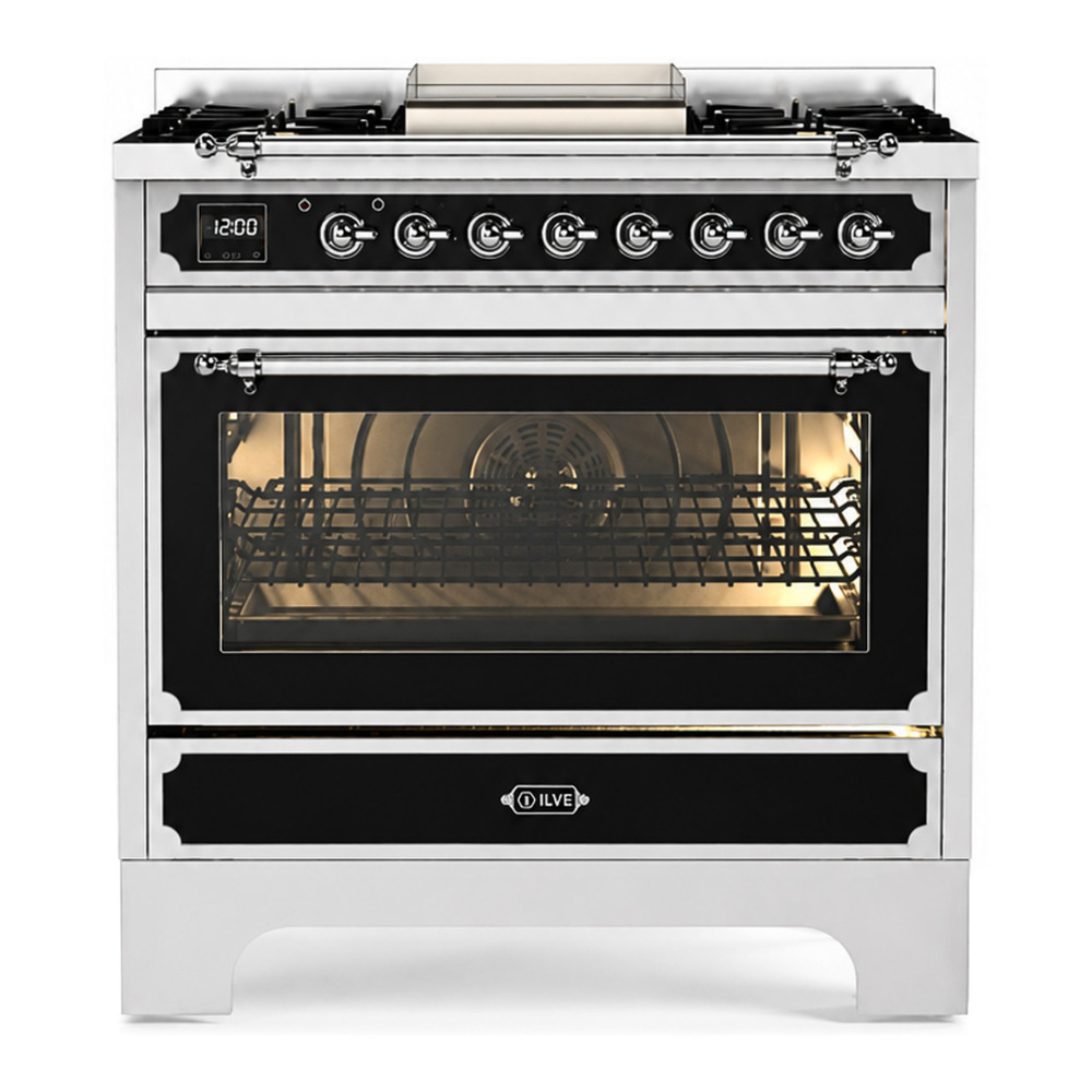 ILVE UN361FWMPMGC Decor 36 Inch Dual Fuel Range with 4 Gas Burners and Griddle, Dual Ring Burner up to 25,000 BTU, 4 cu. ft. Multi-Function Electric Oven (Graphite Matte) 1 UN361FWMPMGC