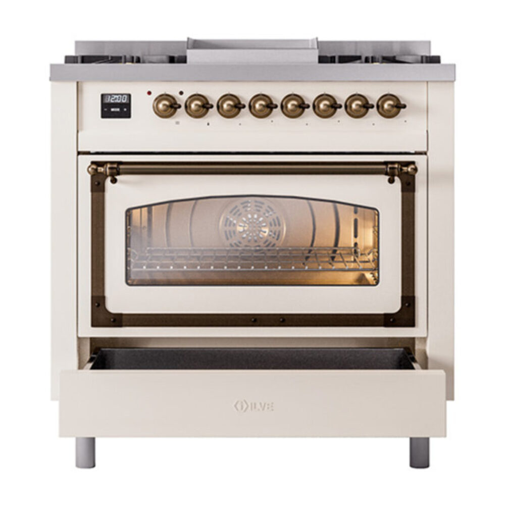 ILVE_UN36FNMPAWB_Nostalgie_II_30"_Dual_Fuel_Range_drawer_opened