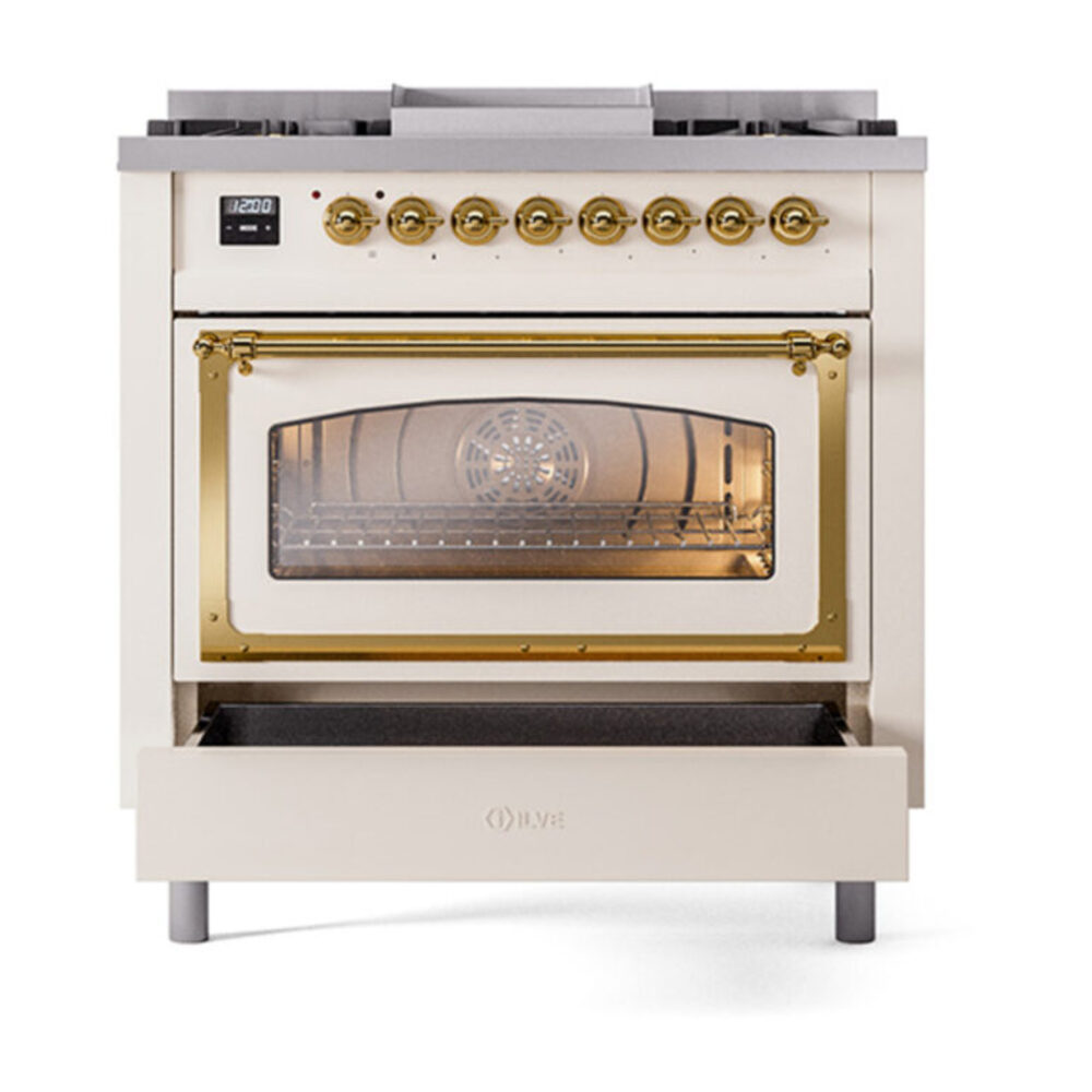 ILVE_UN36FNMPAWG_Nostalgie_II_30"_Dual_Fuel_Range_drawer_opened