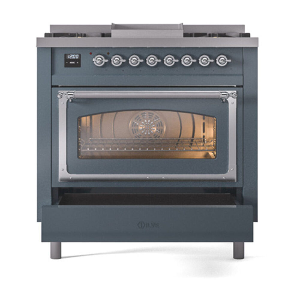 ILVE_UN36FNMPBGC_Nostalgie_II_30"_Dual_Fuel_Range_drawer_opened