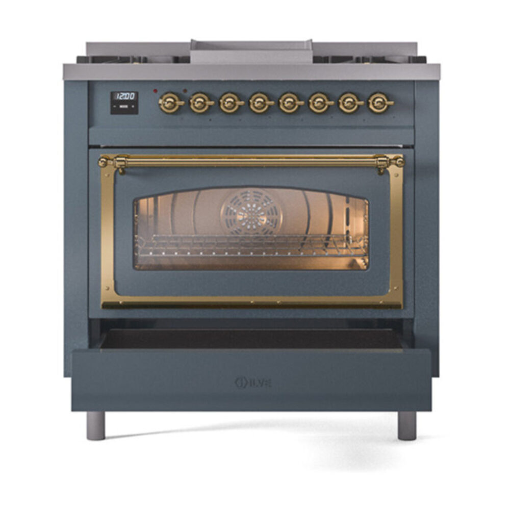 ILVE_UN36FNMPBGGLP_Nostalgie_II_30"_Dual_Fuel_Range_drawer_opened