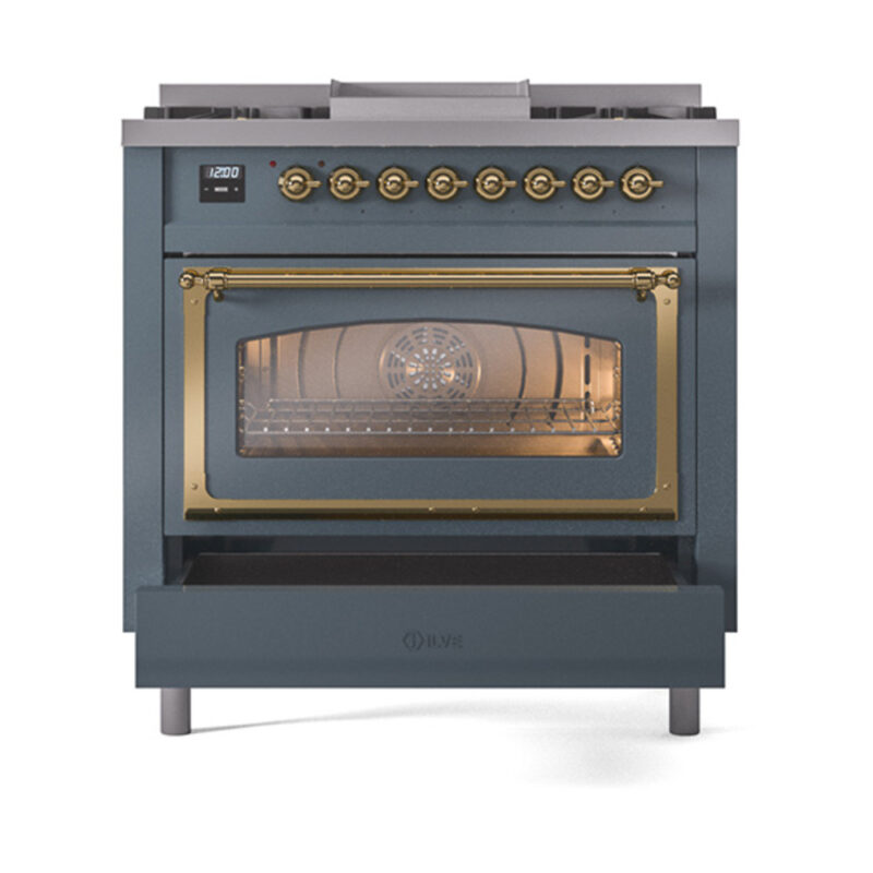 ILVE_UN36FNMPBGG_Nostalgie_II_30"_Dual_Fuel_Range_drawer_opened