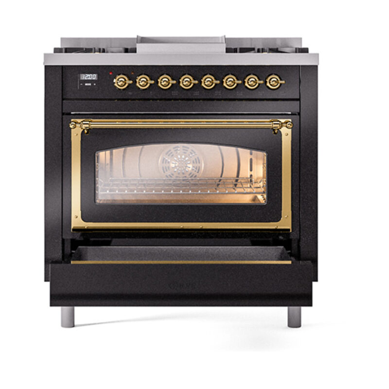 ILVE_UN36FNMPBKGLP_Nostalgie_II_30"_Dual_Fuel_Range_drawer_opened
