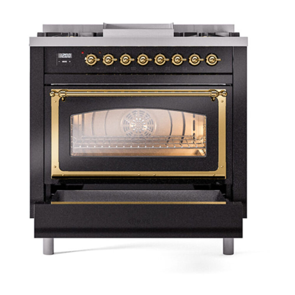 ILVE_UN36FNMPBKG_Nostalgie_II_30"_Dual_Fuel_Range_drawer_opened
