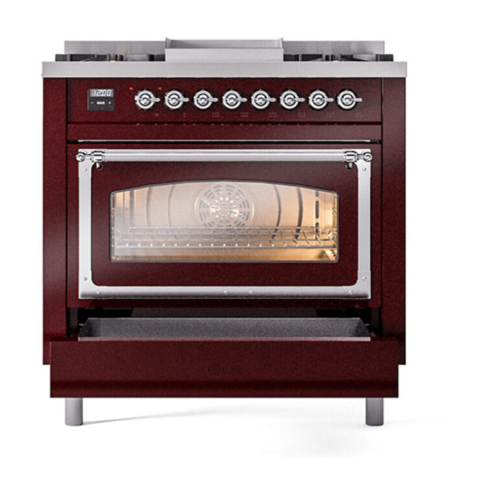 ILVE_UN36FNMPBUCLP_Nostalgie_II_30"_Dual_Fuel_Range_drawer_opened