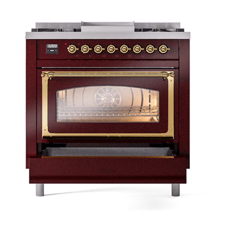 ILVE_UN36FNMPBUG_Nostalgie_II_30"_Dual_Fuel_Range_drawer_opened