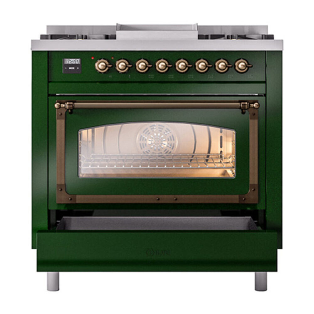 ILVE_UN36FNMPEGB_Nostalgie_II_30"_Dual_Fuel_Range_drawer_opened