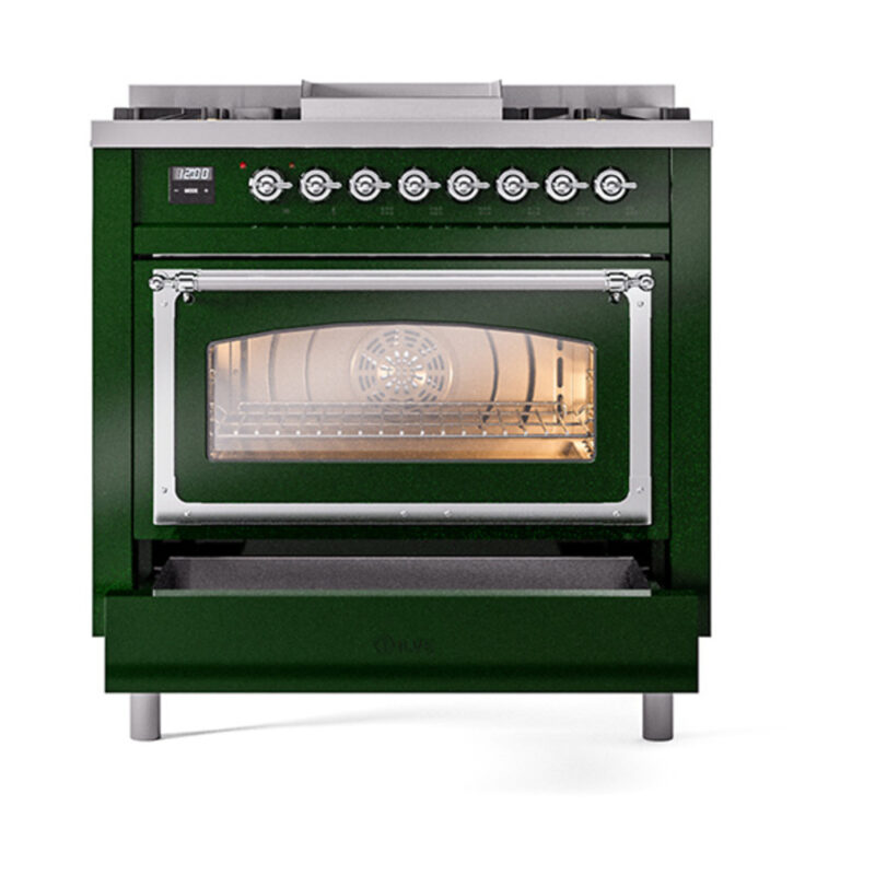 ILVE_UN36FNMPEGCLP_Nostalgie_II_30"_Dual_Fuel_Range_drawer_opened