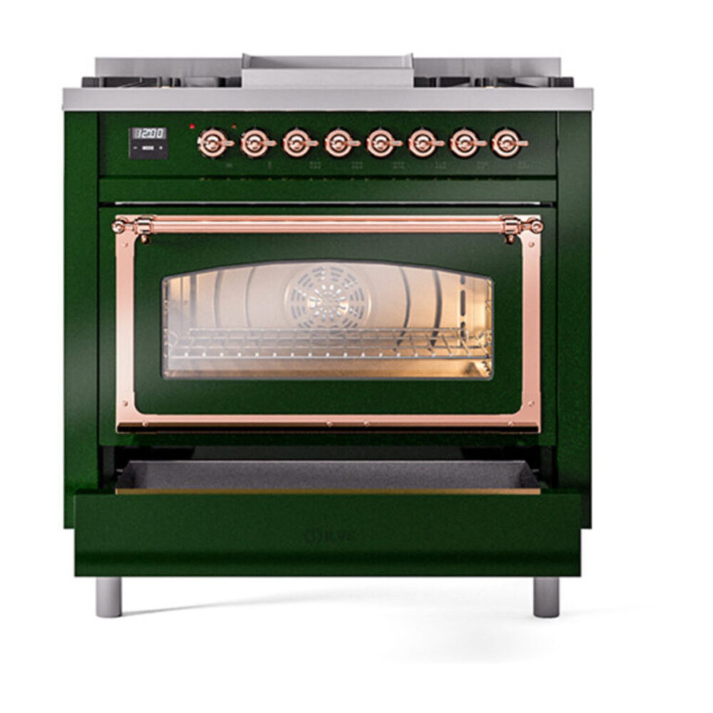 ILVE_UN36FNMPEGP_Nostalgie_II_30"_Dual_Fuel_Range_drawer_opened