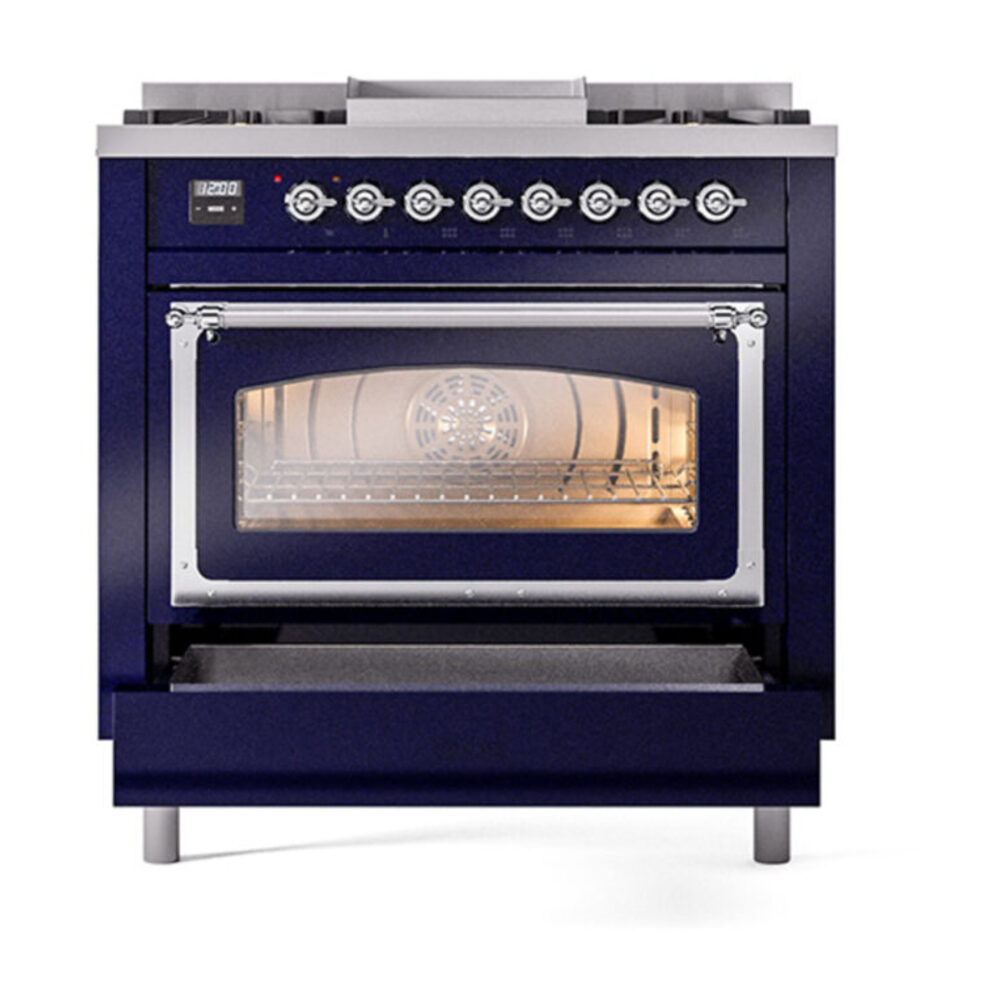ILVE_UN36FNMPMBCLP_Nostalgie_II_30"_Dual_Fuel_Range_drawer_opened