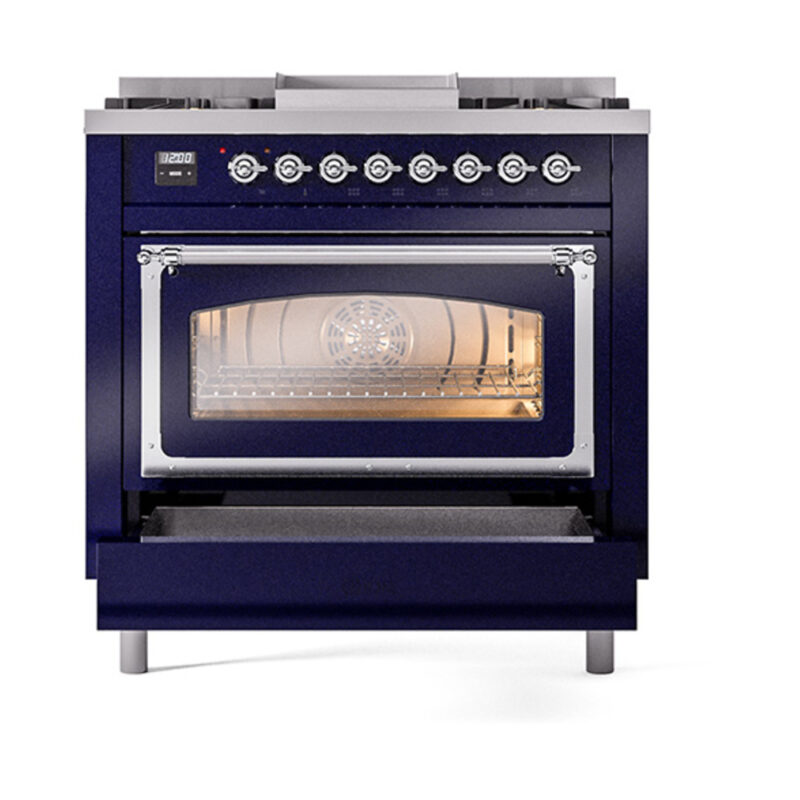 ILVE_UN36FNMPMBC_Nostalgie_II_30"_Dual_Fuel_Range_drawer_opened
