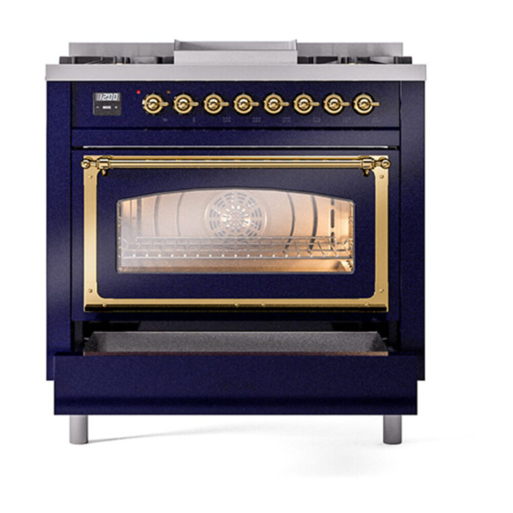 ILVE_UN36FNMPMBGLP_Nostalgie_II_30"_Dual_Fuel_Range_drawer_opened