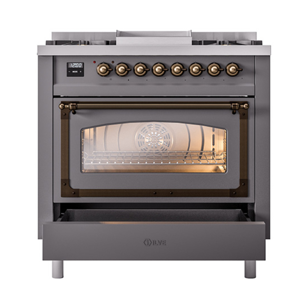 ILVE_UN36FNMPMGB_Nostalgie_II_30"_Dual_Fuel_Range_drawer_opened