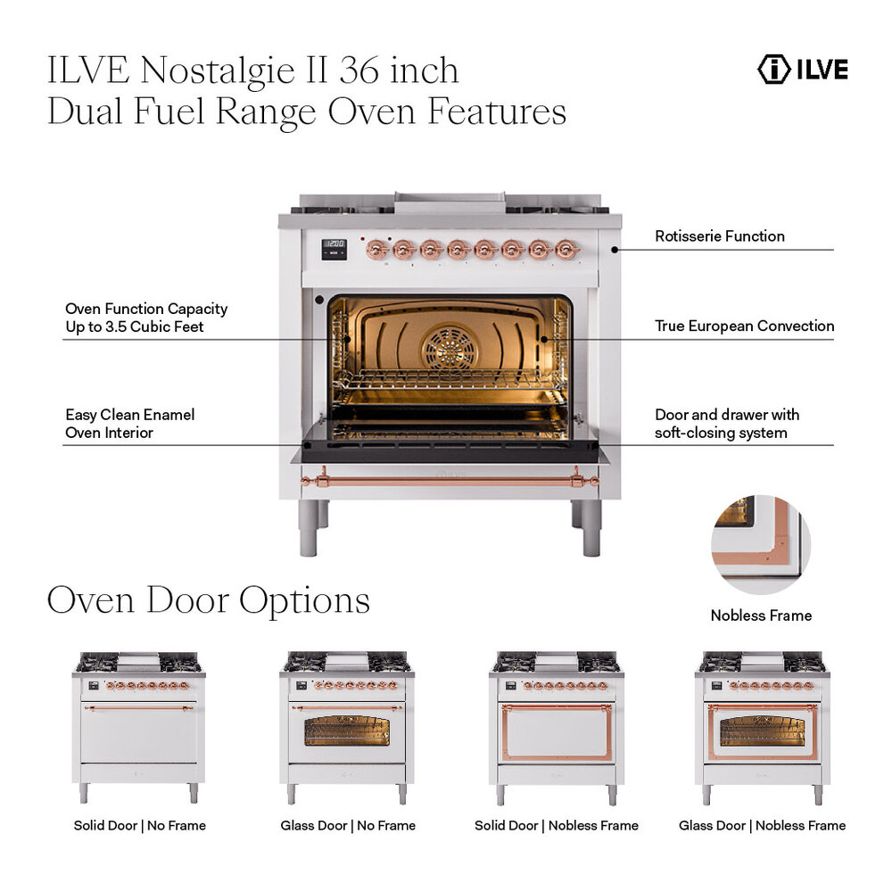 ILVE UN36FNM Nostalgie II Noblesse 36 inch Dual Fuel Range with 6 Burners and Griddle