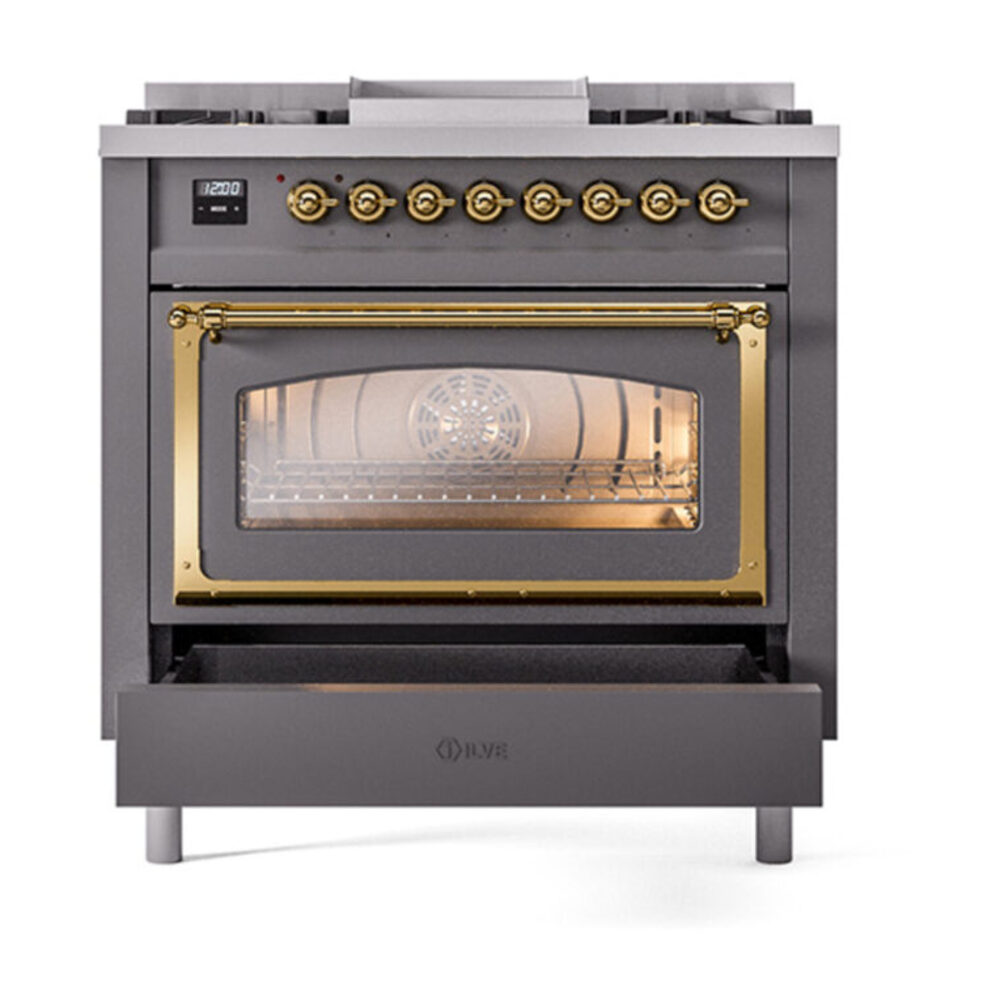 ILVE_UN36FNMPMGGLP_Nostalgie_II_30"_Dual_Fuel_Range_drawer_opened